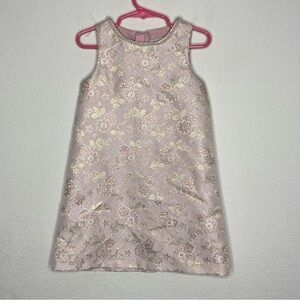 Rachel Zoe Pink Gold Metallic Shimmery Floral Pearl Neckline Girls Dress Size 4